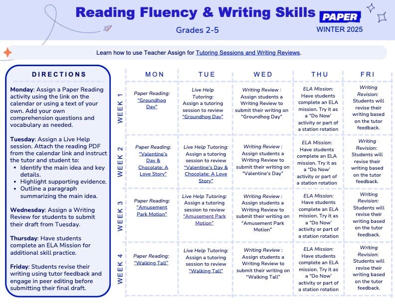 (Feb) Reading Fluency & Writing Skills 2-5