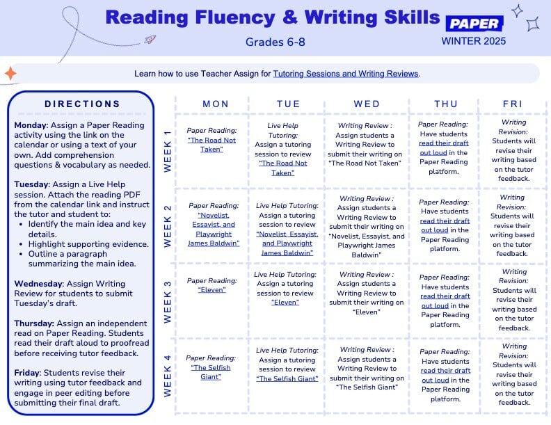 (Feb) Reading Fluency & Writing Skills 6-8